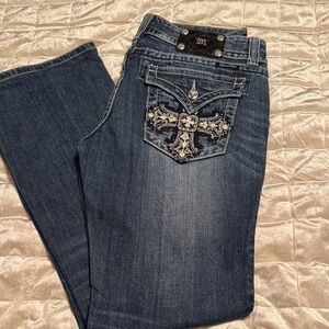 Miss Me Blue Boot Cut Jeans with Embroidered Cross